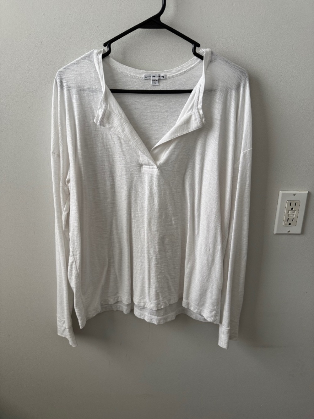 James Perse Sheer Slub Long Sleeve Open V Neck Top White Size 3 Large L Slouchy